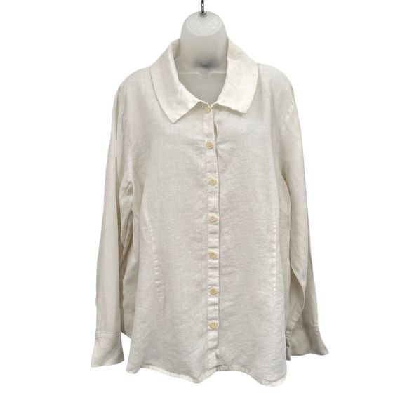 FLAX by Jeanne Engelhart Size 1G 1X White Button Down Shirt Lagenlook Top Linen - Picture 6 of 16